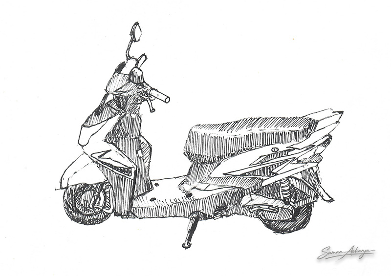 Realistic Scooter Illustration Using Only Dot Pen