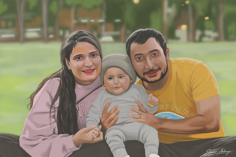 Young Nepali Family - Digital Painting